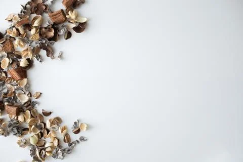 Flowers composition. Frame made of dried rose flowers on white background Stock Photos