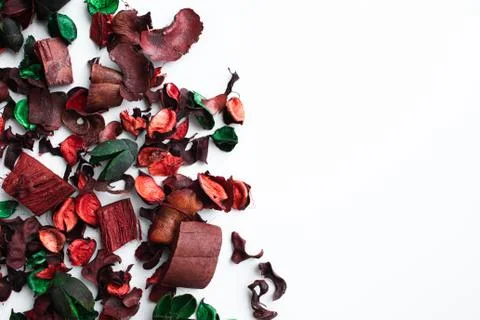 Flowers composition. Frame made of dried rose flowers on white background Stock Photos