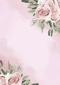 Flowers composition. Frame made of rose flowers on pink background. Stock Illustration