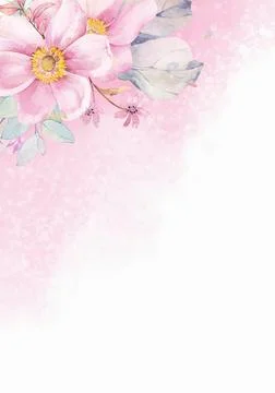 Flowers composition. Frame made of spring flowers and blossoms on pink whit.. Stock Illustration