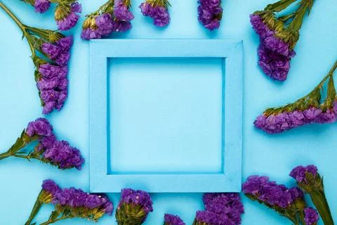 Flowers composition &amp; frame made of various flowers on paper background Stock Photos