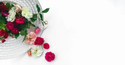 Flowers composition. Pattern made of pink flowers on white background Stock Photos