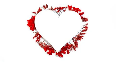Flowers composition from red flowers in the form of a heart on white background Stock Photos
