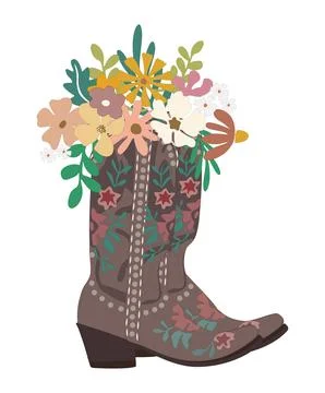 Flowers in Cowboy boots vector isolated on white. Ilustração Stock