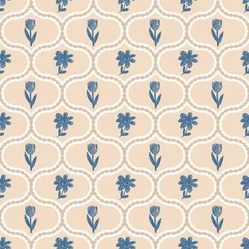 Flowers crayon drawn seamless pattern. Floral allover background. Damask botanic Illustrazione stock