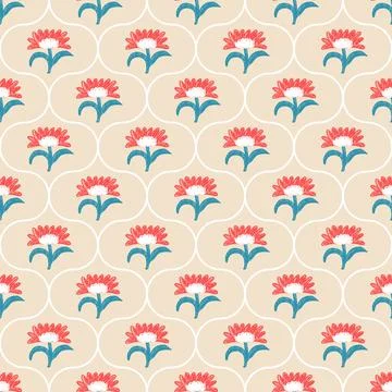 Flowers crayon drawn seamless pattern. Floral allover background. Damask botanic Illustrazione stock