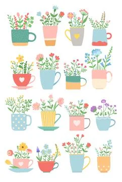 Flowers in cup summer spring set vector Stock Illustration