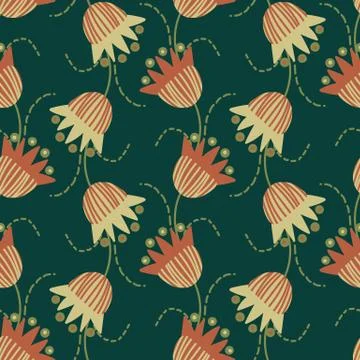 Flowers on dark background seamless vector pattern Stock Illustration