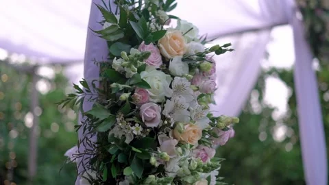 Flowers decorating chuppah on wedding Stock Footage 204077872