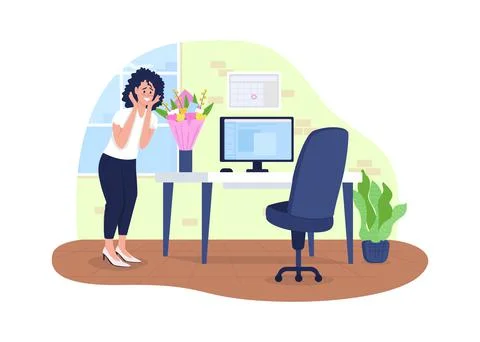 Flowers delivery to office 2D vector web banner, poster Stock Illustration