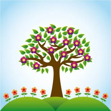 Flowers design over landscape background, vector illustration Ilustração Stock