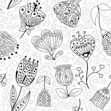 Flowers doodle seamless pattern. Vector illustration Stock Illustration