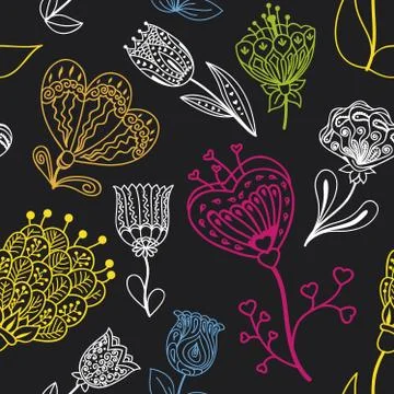 Flowers doodle seamless pattern. Vector illustration Stock Illustration