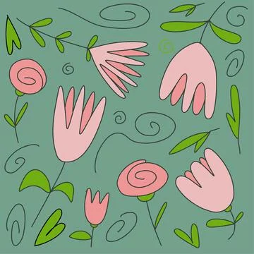 Flowers doodle stylization Vector illustration, pattern, background Illustrazione stock