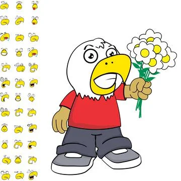 Flowers eagle young kid character cartoon expressions set Stock Illustration