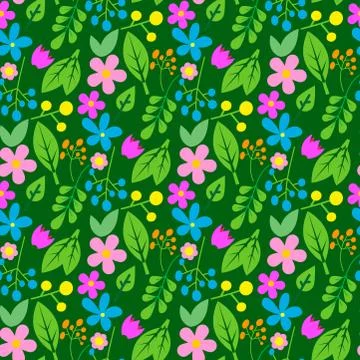 Flowers easter foliage vector seamless pattern background geometric flat style Stock Illustration