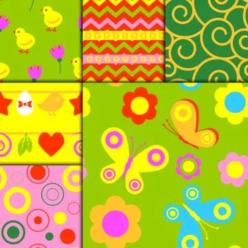 Flowers easter foliage vector seamless pattern background geometric flat style 스톡 일러스트