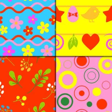 Flowers easter foliage vector seamless pattern background geometric flat style Illustrazione stock