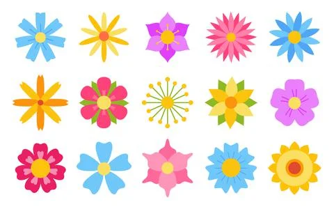 Flowers flat colored vector for greeting postcards Stock Illustration