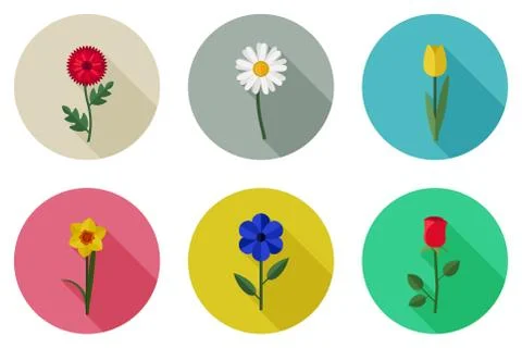 Flowers flat icons Stock Illustration