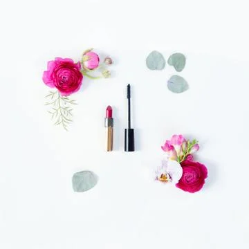 Flowers flat lay composition Stock Photos