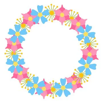 Flowers flat vector frame in circle for postcards Stock Illustration