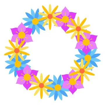Flowers flat vector frame in circle for postcards Stock Illustration