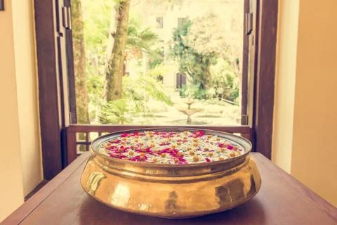 Flowers floating in water. Stock Photos