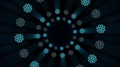 Flowers frame is flying through the dark scene., 3D Rendering Stock Illustration
