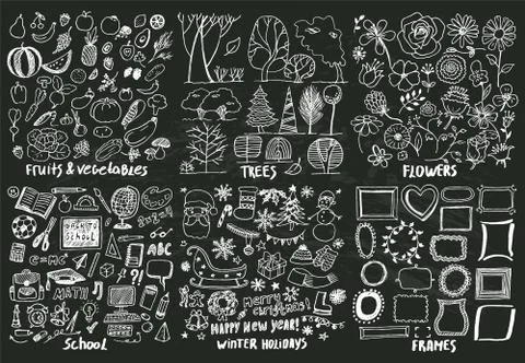 Flowers Frames Trees School Holidays Fruits Icons Illustrazione stock