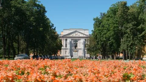 Flowers in front of the Mikhailovsky Castle Stock Photos
