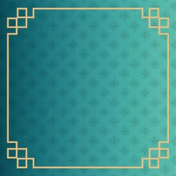Flowers garden pattern with golden frame in green background 库存插图