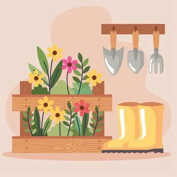 Flowers garden with tools Illustration