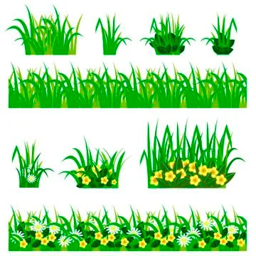 Flowers in grass set Stock Illustration