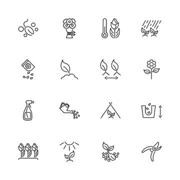 Flowers Growing - Flat Vector Icons Stock Illustration