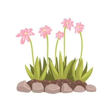 Flowers growing in the flowerbed cartoon vector Illustration Stock Illustration
