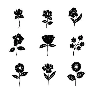 Flowers hand drawn solid icon vector illustration 스톡 일러스트