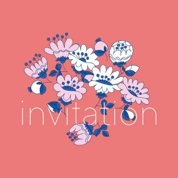 Flowers hand drawn vector invitation template Illustrazione stock