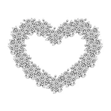 Flowers heart shape frame Stock Illustration