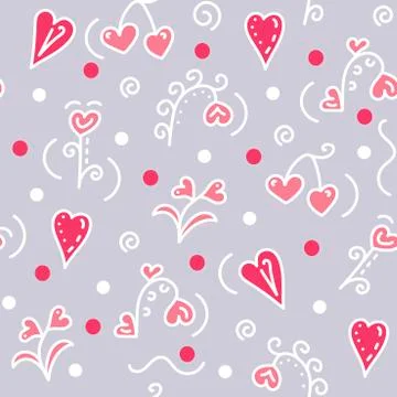 Flowers, hearts, romantic seamless pattern. Vector. Suitable for fabric, clot Stock Illustration