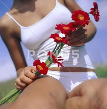 Flowers held by a woman Stock Photos