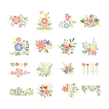 Flowers Icon Set in Trendy Flat Style Stock Illustration