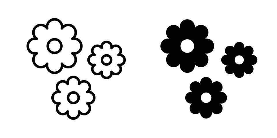 Flowers icon vector concepts, line and silhouette style 스톡 일러스트