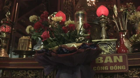 Flowers inside the Quan Thanh Temple in Hanoi Vietnam Stock-Footage 48241391