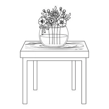 Flowers inside vase over table vector design Ilustração Stock