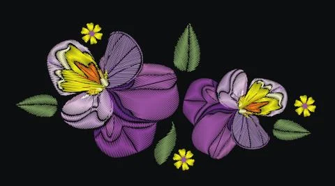 Flowers isolated on black background. Vector illustration. Embroidery element Stock Illustration