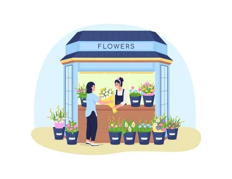 Flowers kiosk 2D vector web banner, poster Stock Illustration