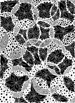 Flowers, leafs in circles. Vector illustration. Doodle drawing. Stock Illustration