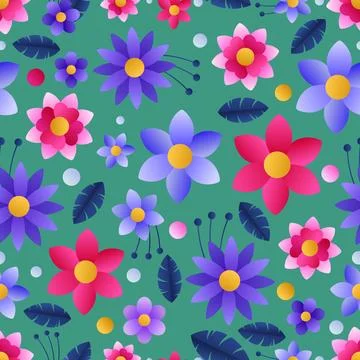 Flowers, leaves, multicolored, seamless pattern Stock Illustration