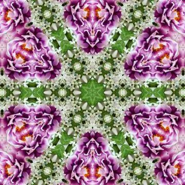 Flowers lines and square, pattern from tiles and border in pink, green  and l Stock Illustration